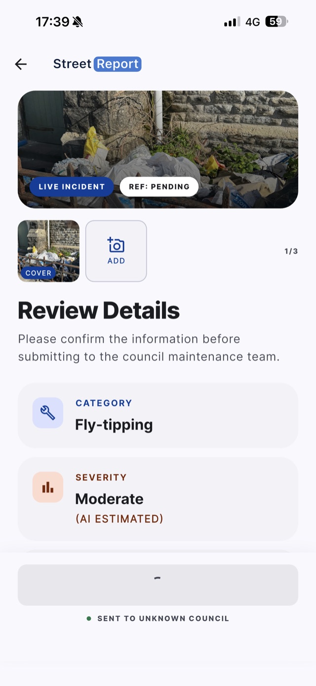 StreetReport app screen 5